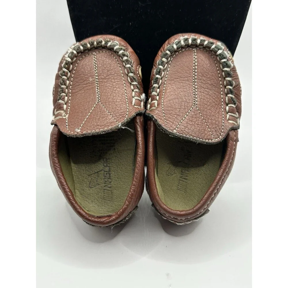 Baby Toddler NASCAR Shoes Natural Brown Leather Moccasins Rubber Soles